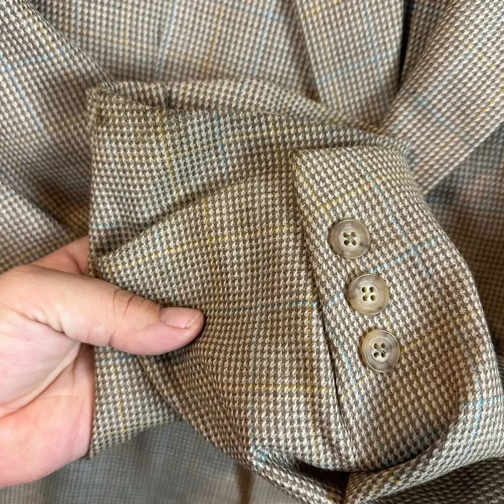 Hickey Freeman Woolf Brothers Wool Blazer Jacket SportCoat Tan Plaid 42L 42 Long